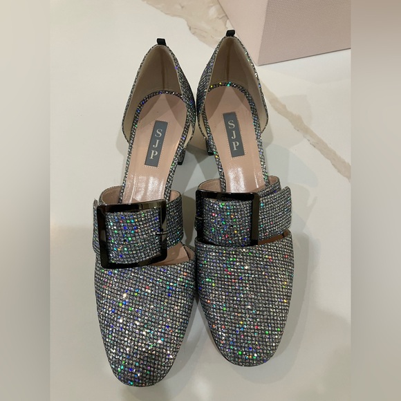 SJP by Sarah Jessica Parker Anahita Block Heel D’Orsay Glitter Pumps. - Picture 1 of 9